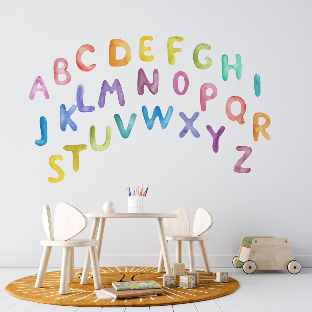 Rainbow alphabet letters wall decals - colorful A-Z educational set for kids room by Igibee