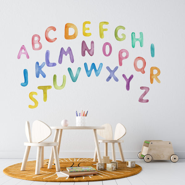 Rainbow alphabet letters wall decals - colorful A-Z educational set for kids room by Igibee