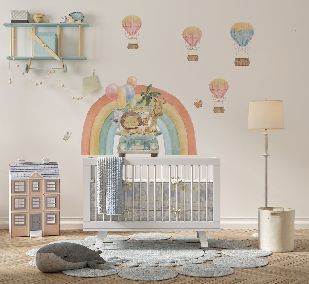 Animals go on a journey rainbow wall stickers - colorful adventure decals for toddlers room by Igibee