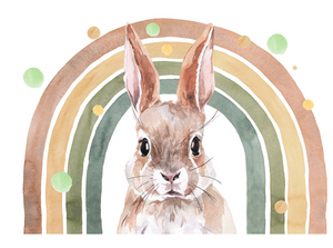 Rainbow Rabbit wall stickers - colorful nursery decor with cute bunny designs, peel and stick by Igibee
