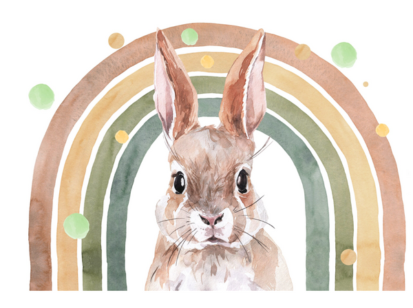 Rainbow Rabbit wall stickers - colorful nursery decor with cute bunny designs, peel and stick by Igibee