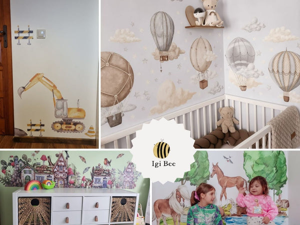 Rainbow safari animals happy trip wall decals - colorful African wildlife nursery stickers by Igibee