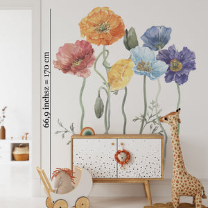 Red poppy flowers nature wall decals - beautiful floral bedroom decor peel and stick by Igibee