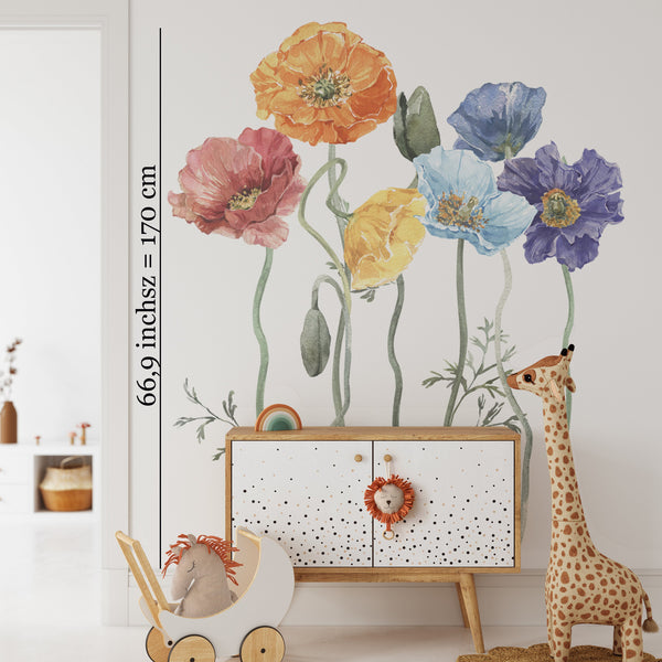 Red poppy flowers nature wall decals - beautiful floral bedroom decor peel and stick by Igibee