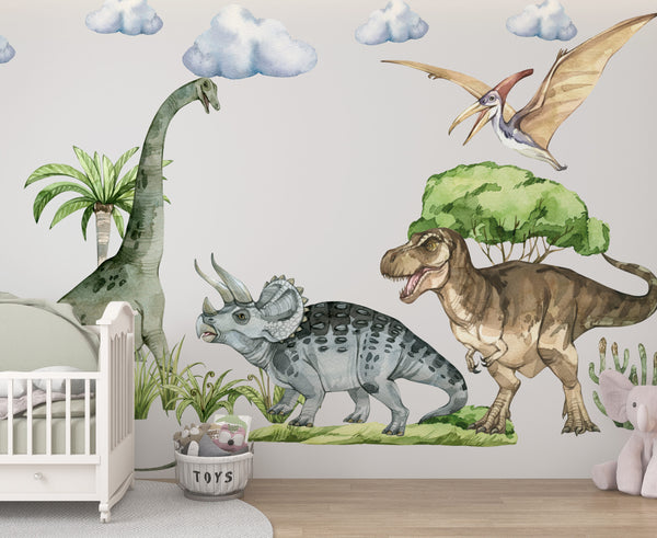 Roaming Dinosaurs wall sticker - prehistoric adventure decals for kids bedroom by Igibee