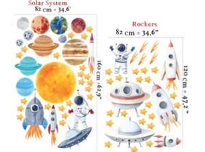 Rockets and planets solar system wall decals - educational space adventure stickers for kids room by Igibee