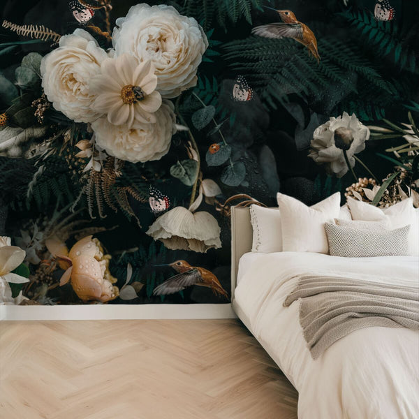Dark floral roses wallpaper detail by Igibee