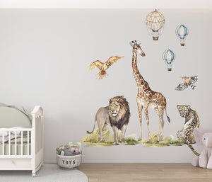 Safari animals with balloons adventure educational wall decals - learning fun decor for kids room by Igibee