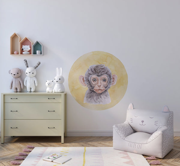 Safari monkey door decal - playful jungle theme decoration for kids bedroom doors by Igibee