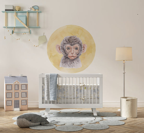 Safari monkey door decal - colorful peel and stick decoration for kids bedroom doors by Igibee