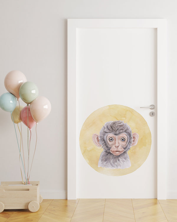 Safari monkey door decal - peel and stick removable wall sticker for kids bedroom doors by Igibee