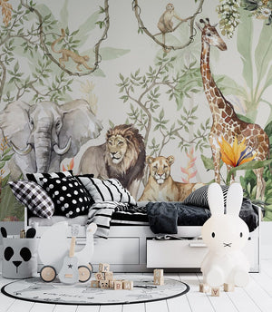 African safari wallpaper mural in kids bedroom by Igibee