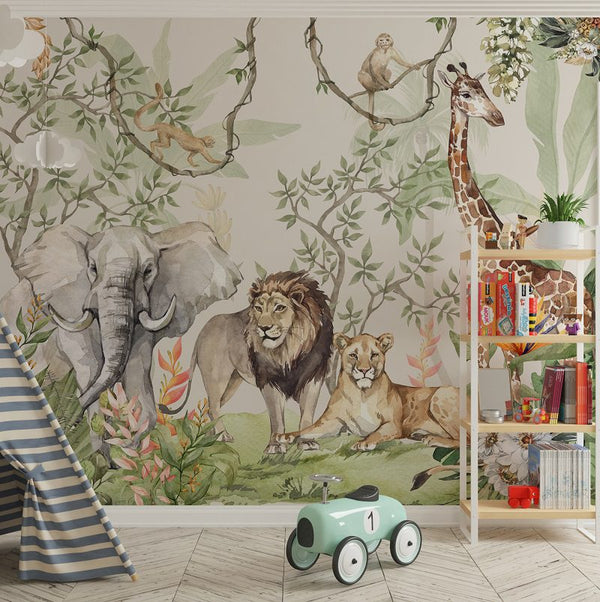 Safari wallpaper detail with giraffes and monkeys by Igibee
