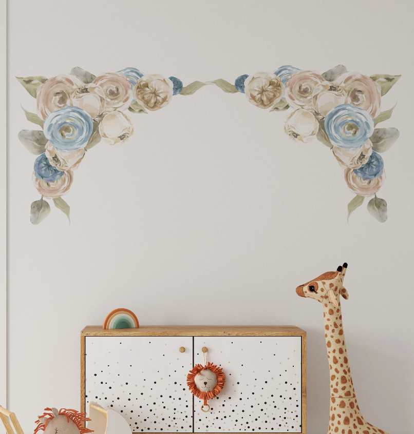 Self-adhesive flower corner arrangement - beautiful nature elements wall decals for kids room by Igibee