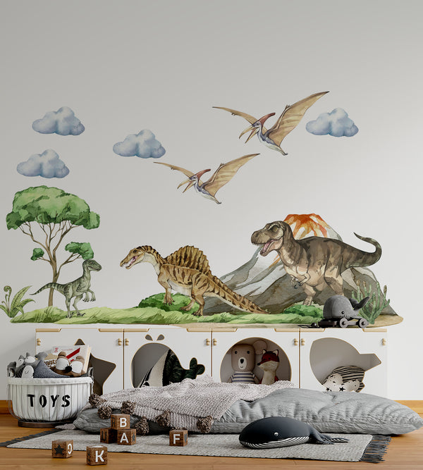 Spinosaurus Tyrannosaurus Velociraptor dinosaurs wall decals - prehistoric adventure set peel and stick by Igibee