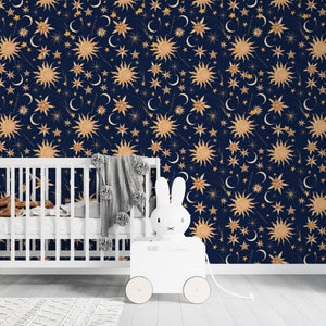 Starry Night peel and stick wallpaper - dreamy celestial design for kids bedroom decor by Igibee