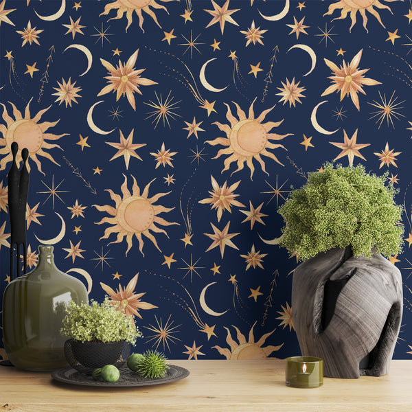 Starry Night peel and stick wallpaper - dreamy night sky design for children's bedroom walls by Igibee