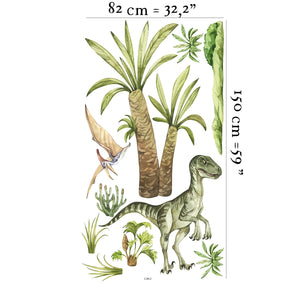 Stegosaurus and Velociraptor dinosaur nursery decals set - prehistoric wall stickers for kids bedroom by Igibee