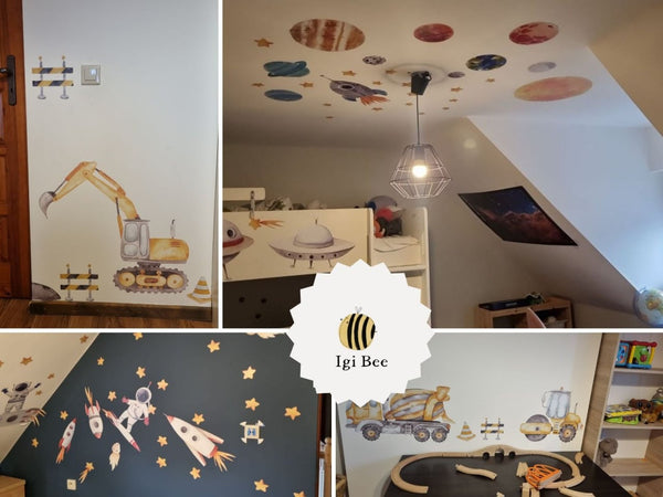Stegosaurus and Velociraptor dinosaur wall decals set - prehistoric adventure theme for kids room by Igibee