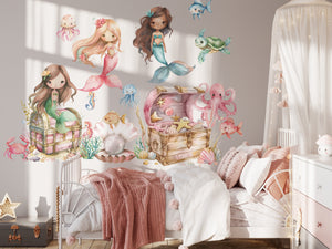 Mermaid Wall Decals – Under the Sea Wall Stickers with Treasure Chests