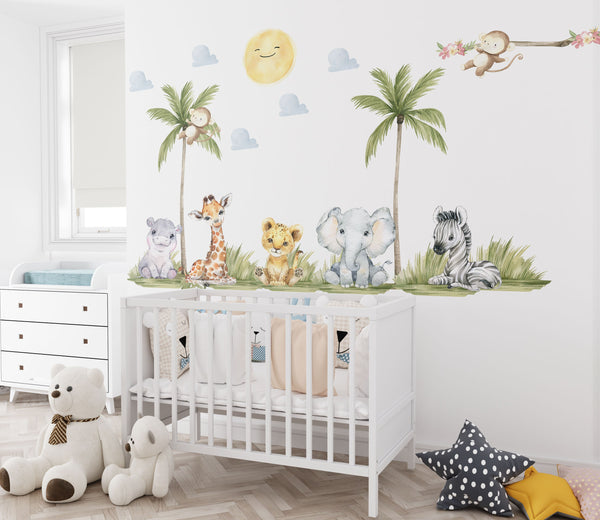 Baby nursery room with Sweet Safari for little ones jungle wall decals