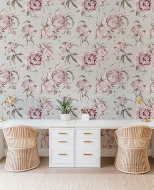 Peonies watercolor floral wallpaper by Igibee