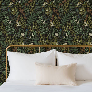 Dark fern botanical wallpaper for living room by Igibee