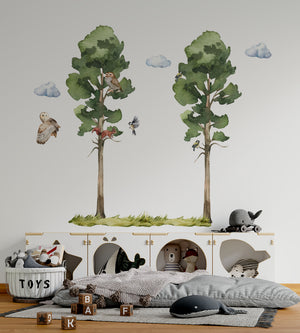 Tree owl family farm animals wall decals - decorative nursery stickers for kids room by Igibee
