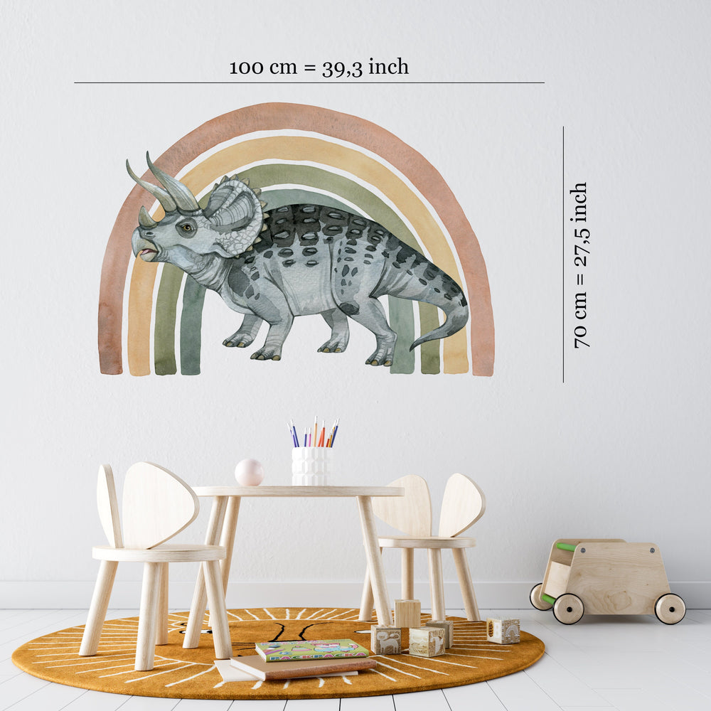 Triceratops and rainbow dinosaur wall decals - colorful prehistoric nursery stickers by Igibee