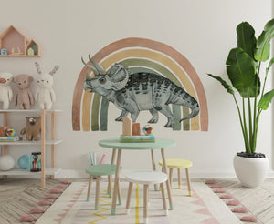 Triceratops and rainbow dinosaur wall decals - colorful nursery stickers for kids room by Igibee