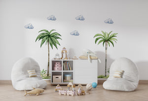 Tropical palm trees and clouds wall stickers - nature elements collection for kids room decor by Igibee