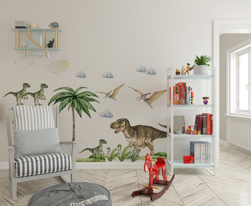 Tyrannosaurus and Velociraptors dinosaurs wall stickers - prehistoric creatures for kids room by Igibee