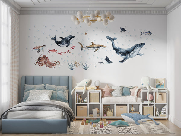 Undersea Adventure sea animals wall stickers - colorful ocean creatures for kids room by Igibee