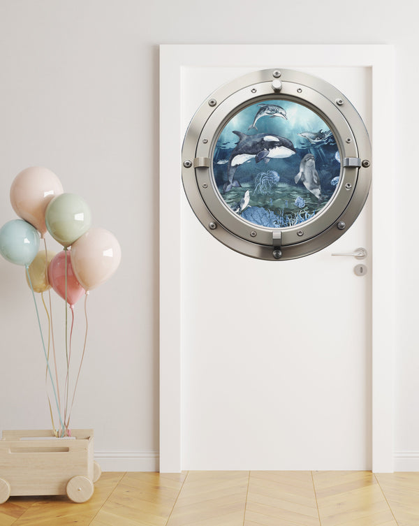 Underwater ocean window door decal - sea creatures and marine life wall sticker by Igibee