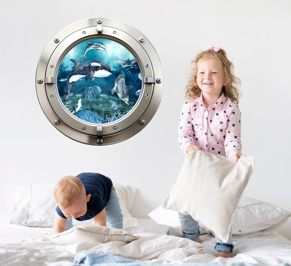 Underwater ocean window door stickers - sea animals walldecal for kids room by Igibee