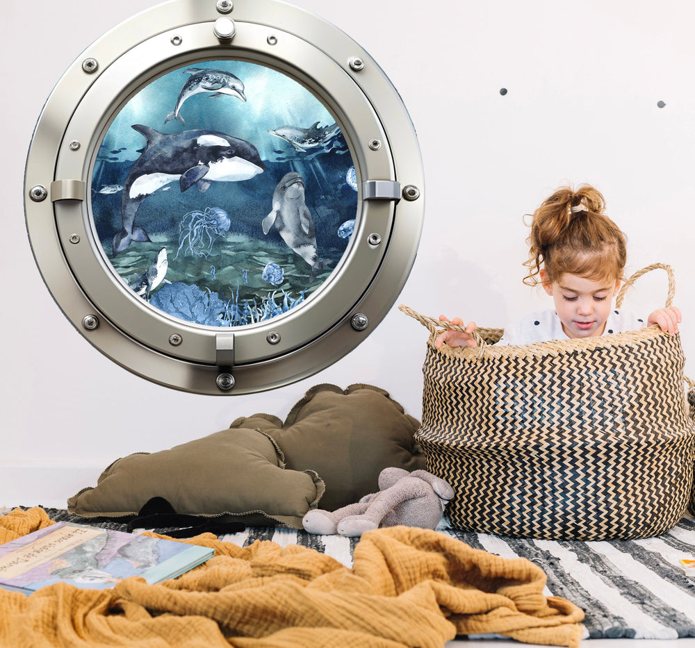 Underwater ocean window door stickers - sea animals walldecal for kids room by Igibee