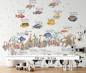 Underwater world wall stickers - XXL sea animals collection for kids room decor by Igibee