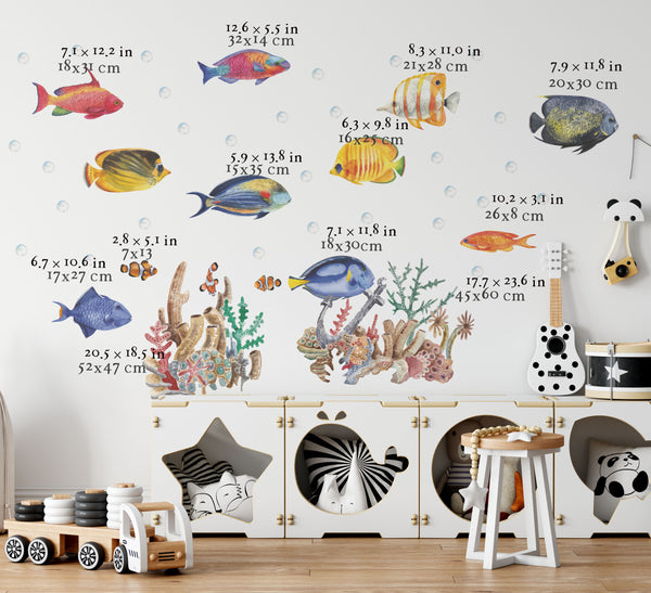 Underwater world wall decals - XXL sea creatures and ocean animals removable stickers for kids room by Igibee
