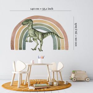 Velociraptor and rainbow dinosaur wall decals - colorful prehistoric theme for kids room by Igibee