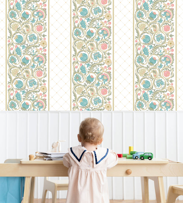 Vintage floral wallpaper with romantic roses pattern - classic botanical design for nursery walls by Igibee