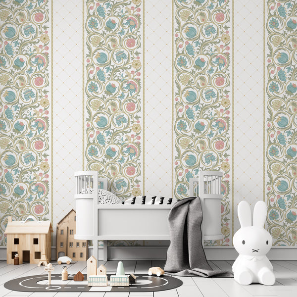 Vintage floral wallpaper - botanical garden style with classic blooms for elegant room decor by Igibee