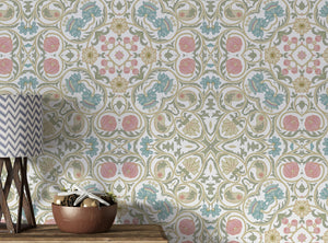 Vintage floral wallpaper with botanical pattern - elegant design for girls room by Igibee