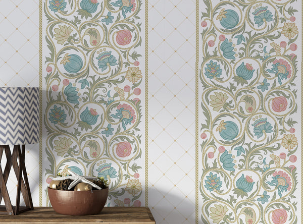 Vintage floral wallpaper - botanical pattern with delicate flowers for nursery and kids room by Igibee