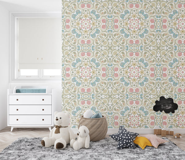 Vintage floral wallpaper with botanical pattern - removable peel and stick for nursery by Igibee