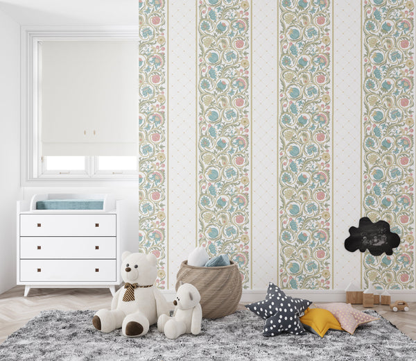 Vintage floral wallpaper - botanical print design for girls bedroom decor by Igibee