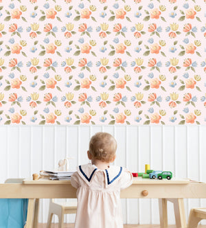 Vintage style floral wallpaper - classic blooms pattern for girls bedroom decor by Igibee