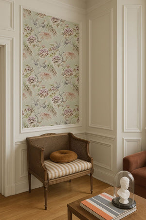 Chinoiserie crane wallpaper detail by Igibee