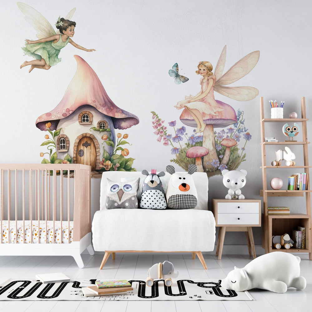 nursery wall art, nursery mural decals, pastel nursery wall stickers, whimsical nursery decor, enchanted wall stickers, enchanted wall decals, magical bedroom decals, kids bedroom wall art, toddler room wall stickers, girls bedroom stickers, girly wall decals, princess fairy decals, little girls wall decor, girly nursery wallpaper, pink fairy wall decals, pink wall stickers,