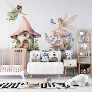 nursery wall art, nursery mural decals, pastel nursery wall stickers, whimsical nursery decor, enchanted wall stickers, enchanted wall decals, magical bedroom decals, kids bedroom wall art, toddler room wall stickers, girls bedroom stickers, girly wall decals, princess fairy decals, little girls wall decor, girly nursery wallpaper, pink fairy wall decals, pink wall stickers,