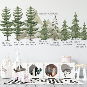 Woodland stickers: Sweet woodland stickers featuring pine forest and mountains – ideal decor for kids nursery or bedroom